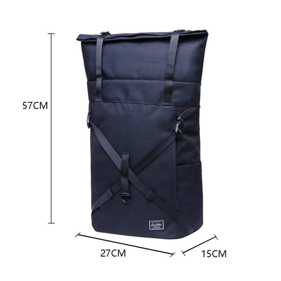 Sac à dos rolltop Caellum bleu foncé avec bretelles réglables et plusieurs compartiments