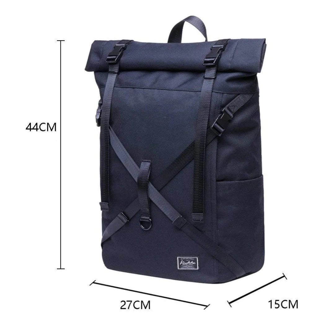 Sac à dos rolltop Caellum bleu foncé avec sangles et boucles, 44x27x15 cm