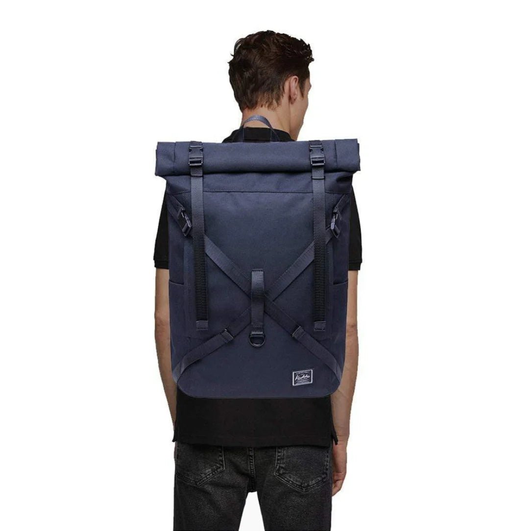 Sac à dos rolltop Caellum bleu marine avec multiples sangles et boucles