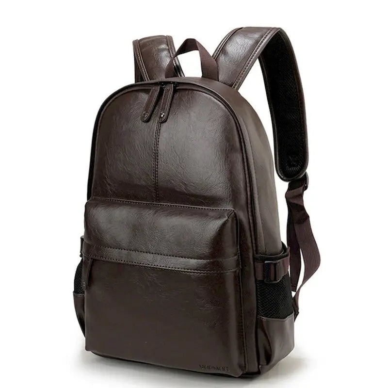 Sac à dos similicuir femme en brun foncé avec multiples poches et bretelles ajustables