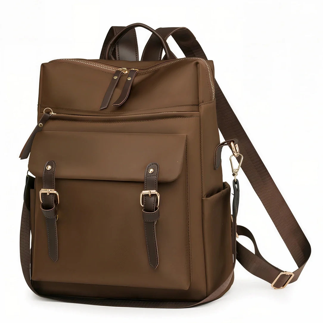 Sac à dos en cuir marron Sirocco, poches multiples et boucles classiques