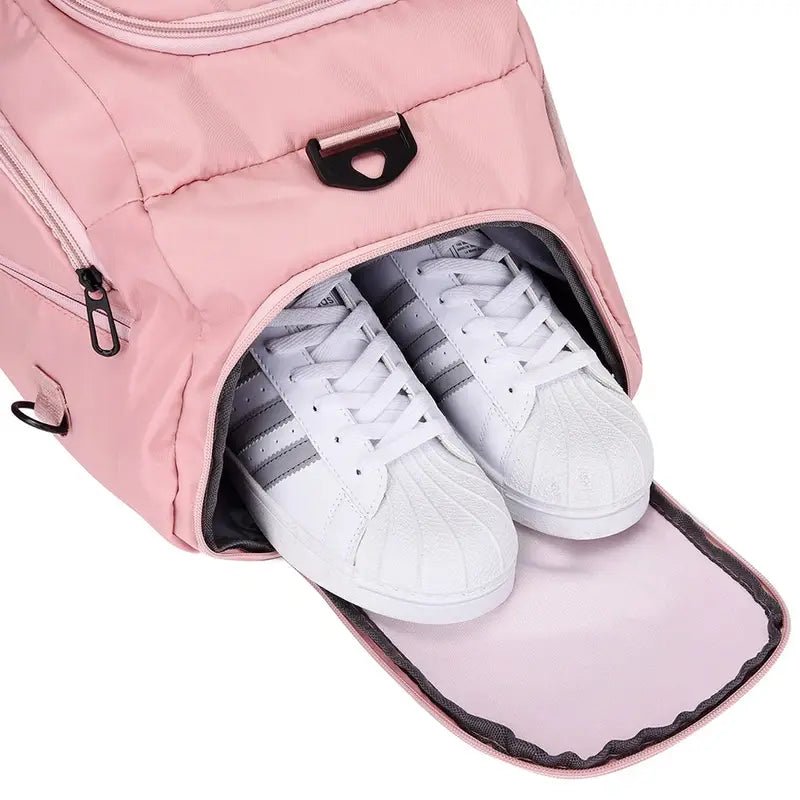 Sac à dos sport femme rose avec compartiment dédié aux chaussures