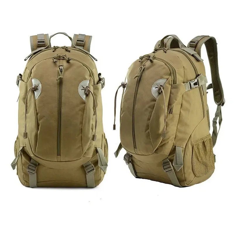 Sac à dos style militaire tan tactique vus sous différents angles