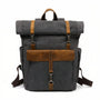Sac à dos style vintage Era en toile gris foncé avec accents en cuir marron