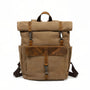 Sac à dos style vintage Era en toile beige avec bretelles en cuir marron et boucles en métal
