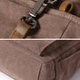 Photo d’un sac à dos vintage en toile marron avec accents en cuir et fermoir en métal