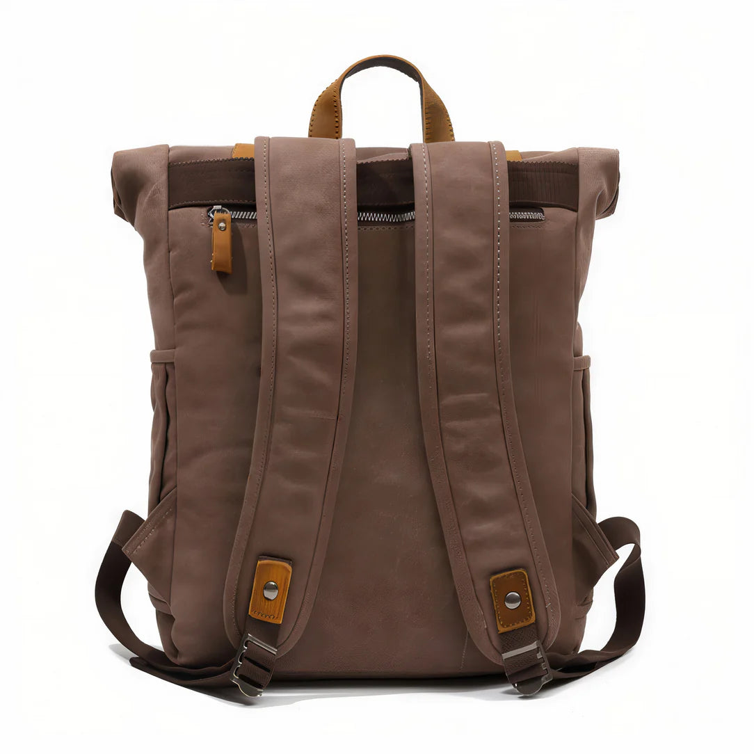 Sac à dos style vintage Era en cuir marron avec bretelles ajustables et poignée supérieure