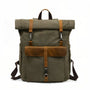 Sac à dos vintage olive vert avec bretelles en cuir marron et boucles en métal