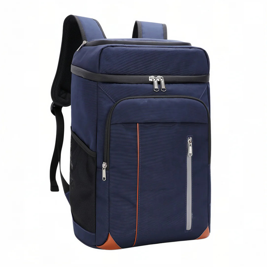 Sac à dos thermique de picnic grand format 28L, navy blue avec compartiments et zippers en argent