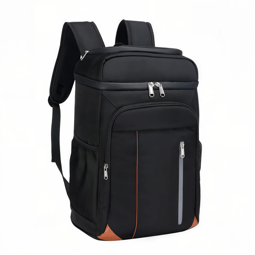 Sac à dos thermique de pique-nique grand format 28L avec isolation noire et accents marron