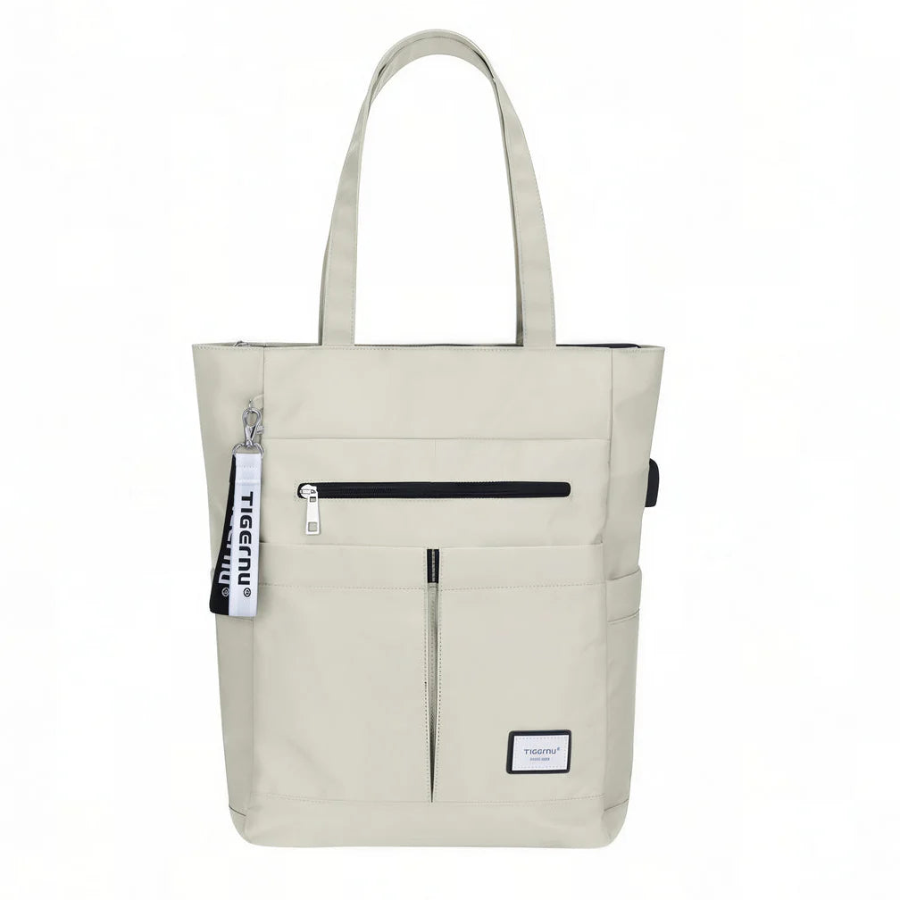 Sac à dos Tigernu Campus en beige avec zipper noir et poignée, marque Tigercrow