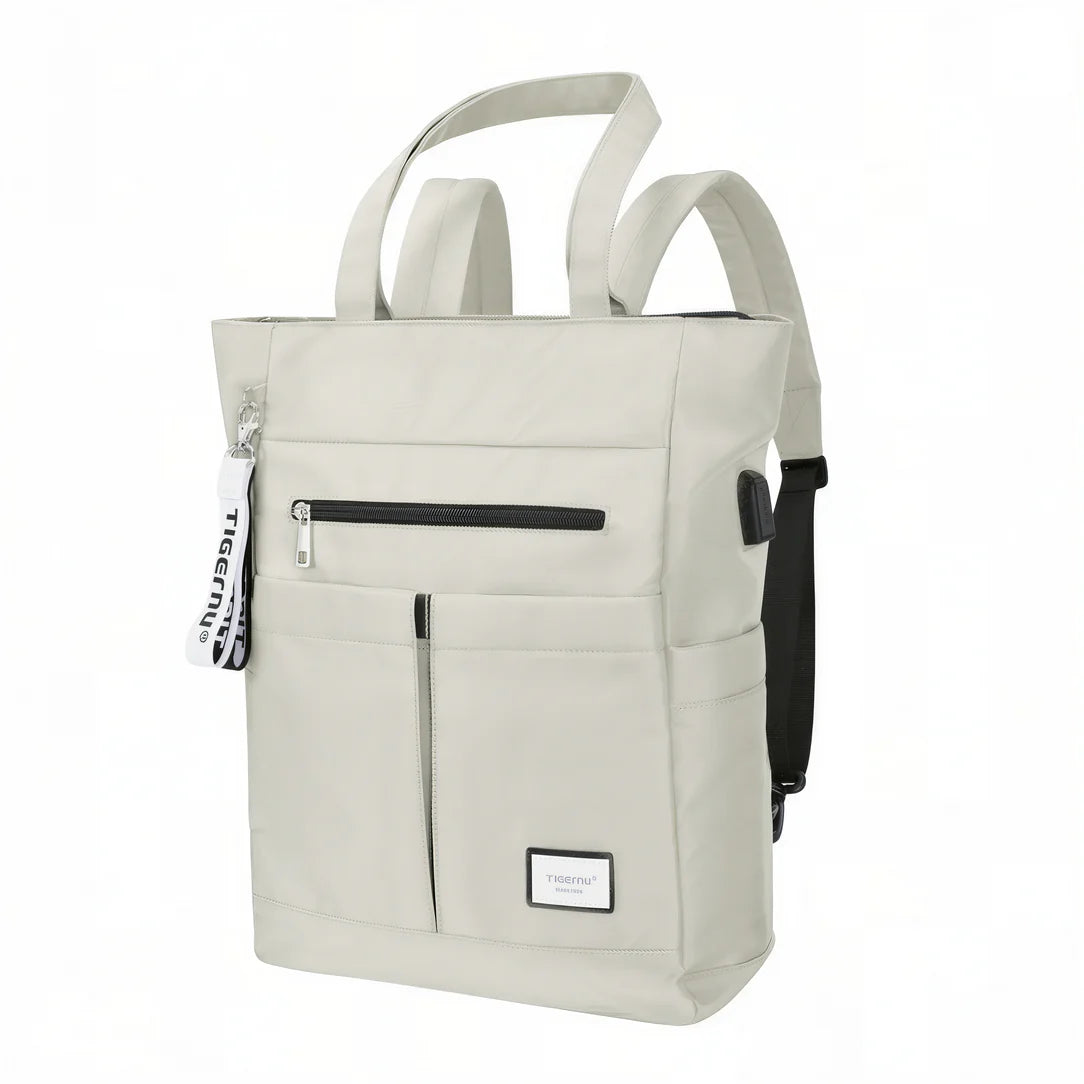 Sac à dos Tigernu Campus gris clair avec accents noirs et poche frontale