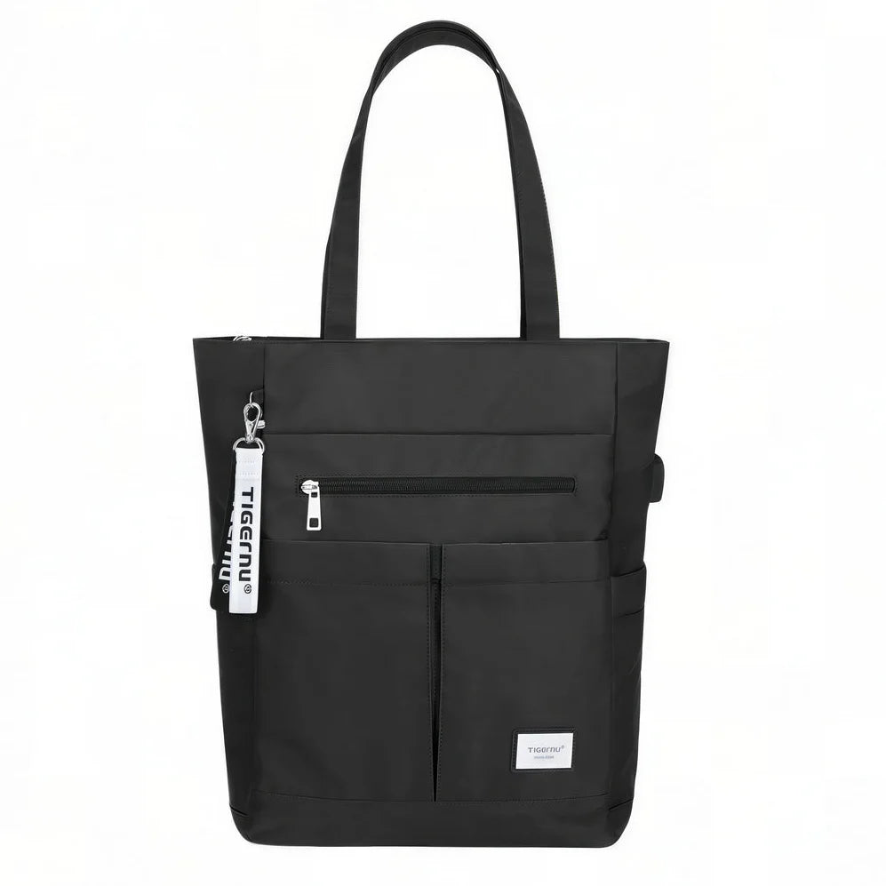 Sac à dos Tigernu Campus en nylon noir avec zip et étiquette de marque