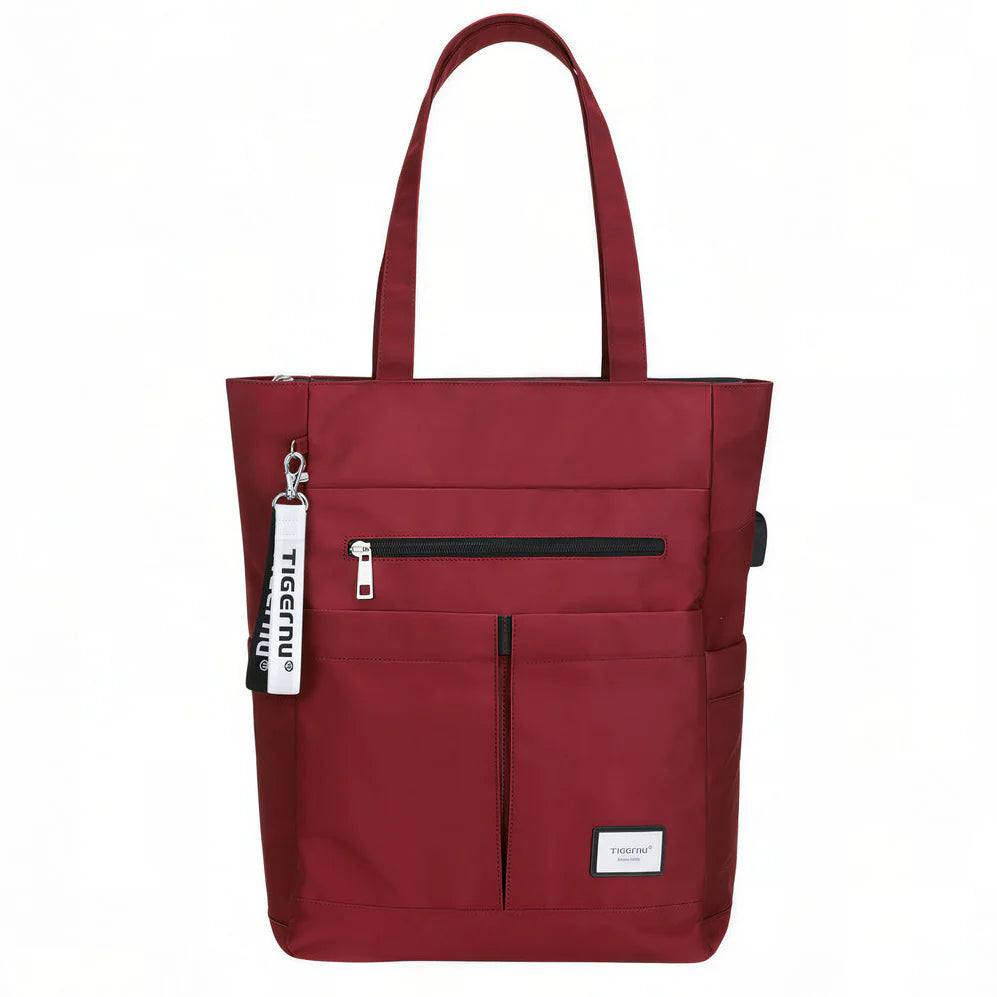 Sac à dos Tigernu Campus avec sac à main rouge, détails de fermeture éclair et étiquette de marque