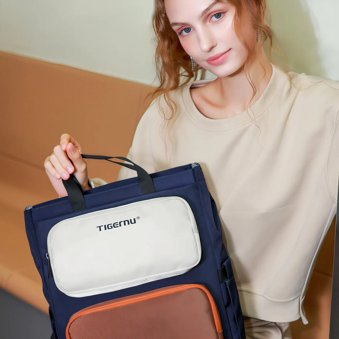 Sac à dos Tigernu Origin avec sac à lunch isolant Tigermu, bleu marine et orange