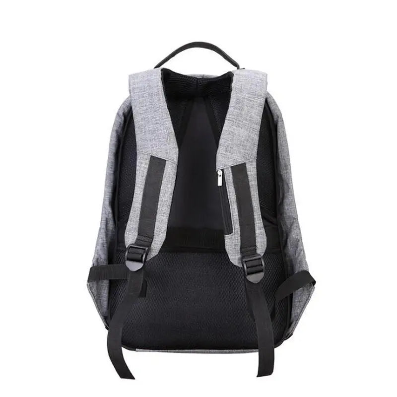 Sac à dos ultra-minimaliste pour PC 15 pouces en tissu gris avec bretelles noires et dos rembourré