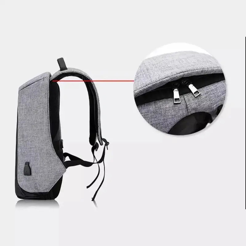 Sac à dos ultra-minimaliste pour PC 15 pouces en gris clair avec compartiment secret et port USB