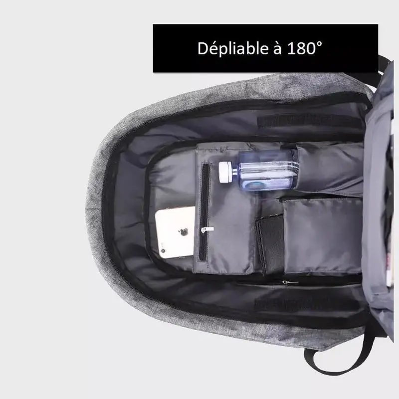 Sac à dos ultra-minimaliste pour PC 15 pouces avec compartiments internes gris ouvert