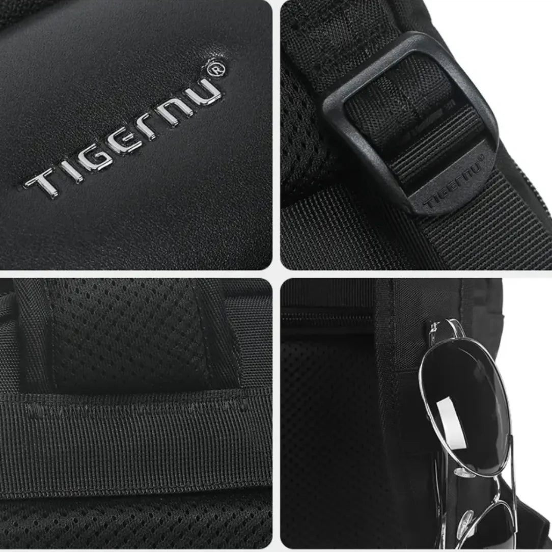Détail en gros plan du Sac à dos NeoFlat X extensible 17 pouces noir avec ses fonctionnalités