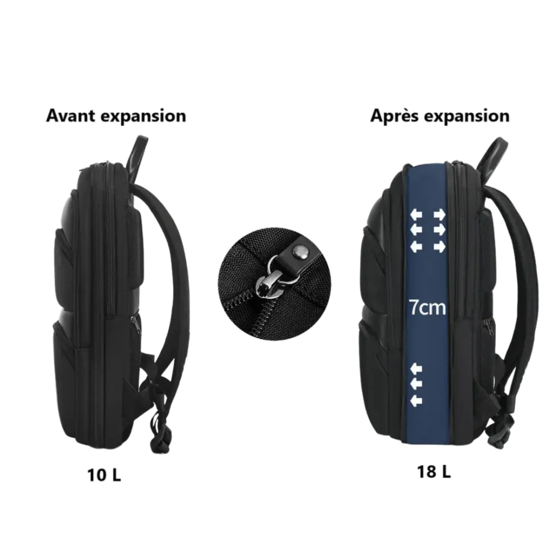 Sac à dos NeoFlat X extensible noir avec mécanisme d’expansion zippé