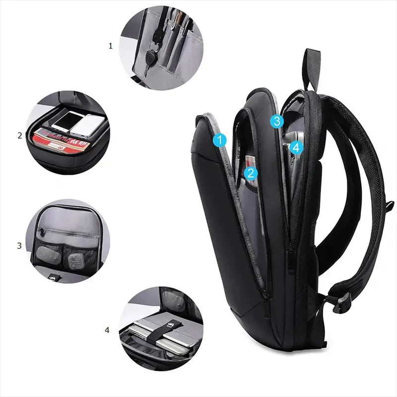 Sac à dos urbain femme imperméable noir avec compartiments pour ordinateur et tablette