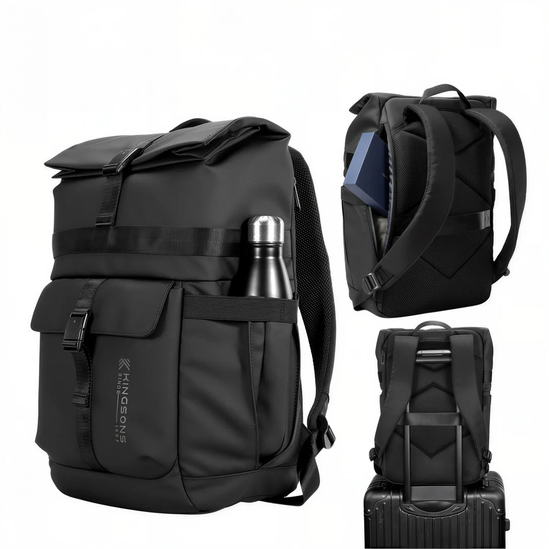 Sac à dos urbain noir Kingsons KingsRoll I avec plusieurs compartiments et sangle à bagages