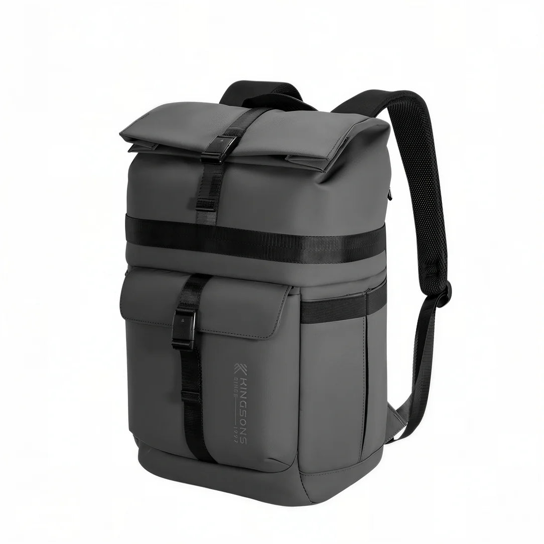 Sac à dos urbain roll top KingsRoll I en gris foncé avec bretelles rembourrées