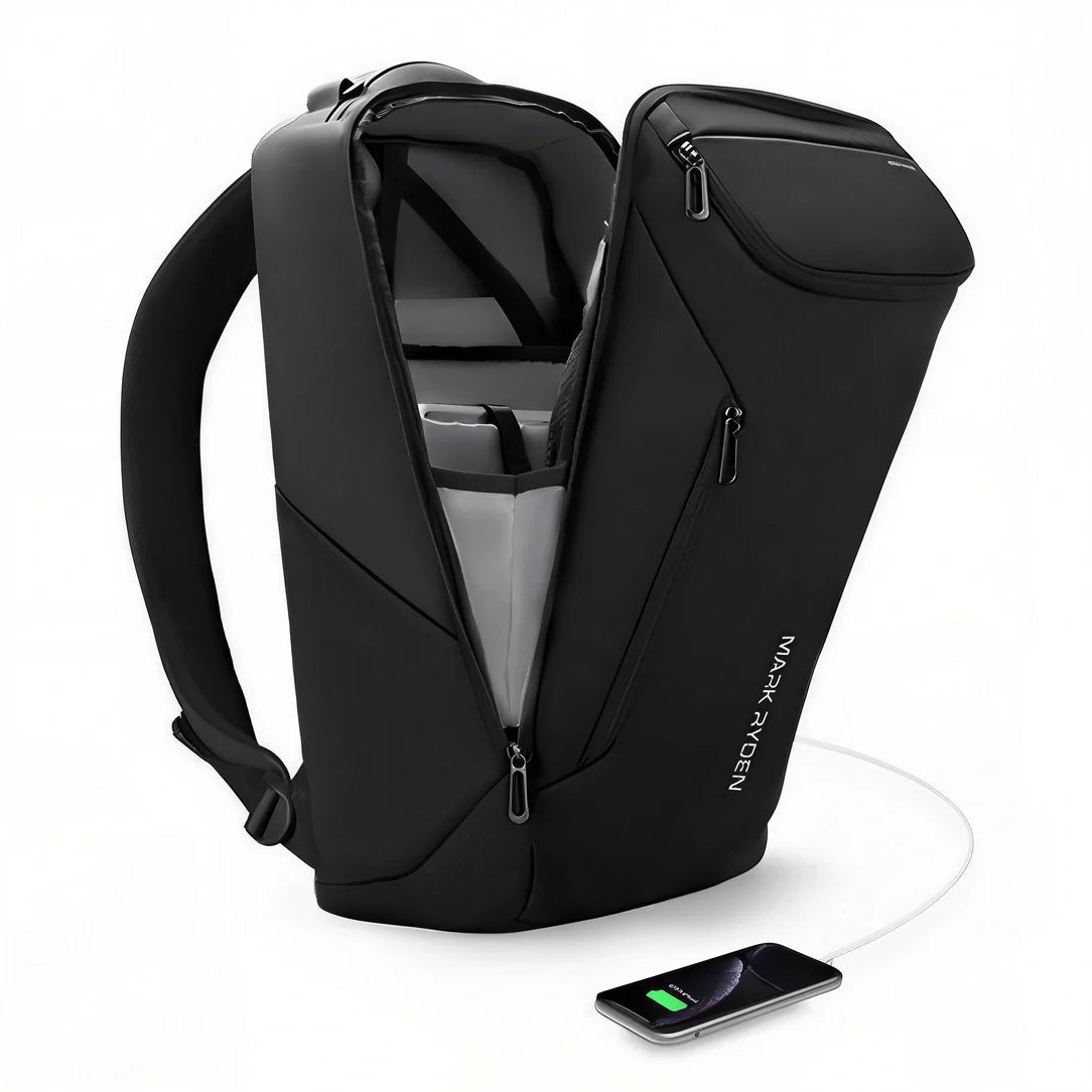 Sac à dos UrbanCore X noir anti-vol avec multiples compartiments et port USB externe