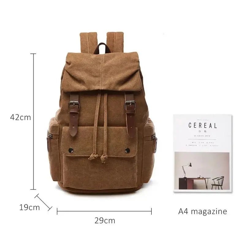 Sac à dos vintage homme en toile avec cuir, plusieurs poches, style élégant et pratique