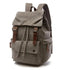 Sac à dos vintage homme en toile gris avec bretelles en cuir marron et cordon de fermeture