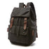 Sac à dos vintage homme en toile avec toile gris foncé et bretelles en cuir marron