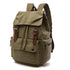 Sac à dos vintage homme en toile olive verte avec bretelles en cuir marron et cordon de fermeture