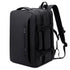 Sac à dos voyage avion noir avec compartiments, sangles de compression et bretelles rembourrées