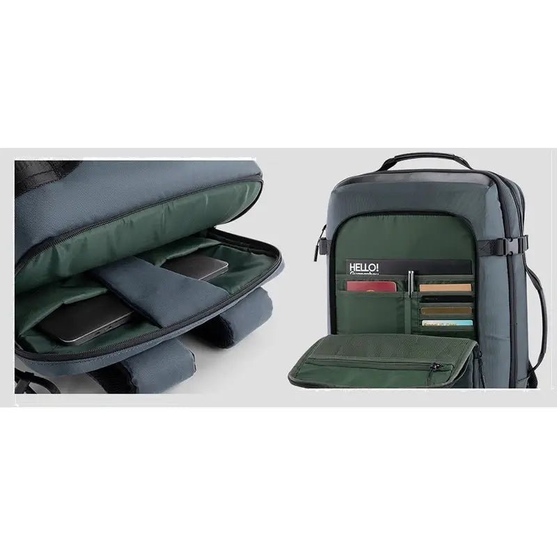 Sac à dos voyage cabine homme sombre avec compartiments pour électronique et documents