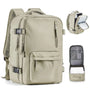 Sac à dos voyage femme beige clair avec plusieurs compartiments et organisation