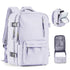 Sac à dos voyage femme violet clair avec plusieurs compartiments et bretelles ajustables