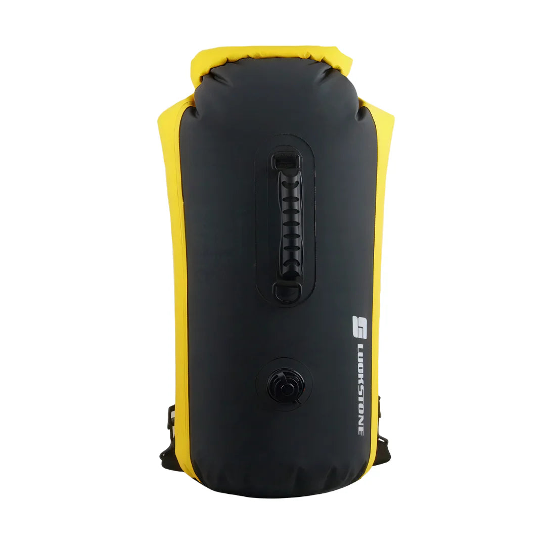 Sac à dos waterproof 25-60L IPX7 noir et jaune avec valve