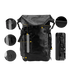 Sac à dos waterproof de randonnée noir avec bandes réfléchissantes, sangles de compression, poche latérale et bouchon de vidange
