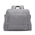 Sac à langer à dos en tissu gris avec plusieurs poches et poignée supérieure