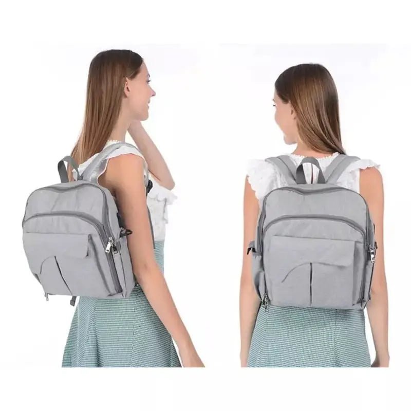 Sac à langer pour bébé avec sac à dos en nylon gris clair et multiples poches extérieures