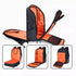 Sac business femme noir avec intérieur orange, compartiments et port USB, à plat