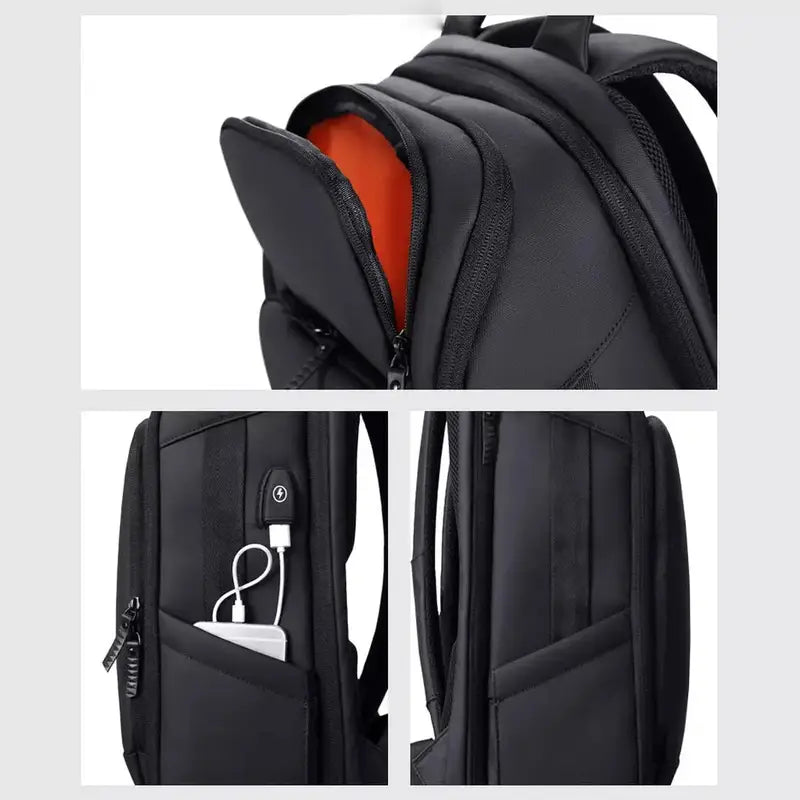 Sac business femme noir avec compartiments multiples et port de charge USB externe