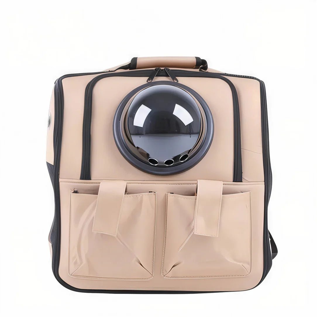 Sac chat transport grande taille Wisker, sac à dos beige avec fenêtre en bulle claire