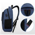 Sac de cours collège en tissu bleu avec plusieurs compartiments, poche latérale et port USB