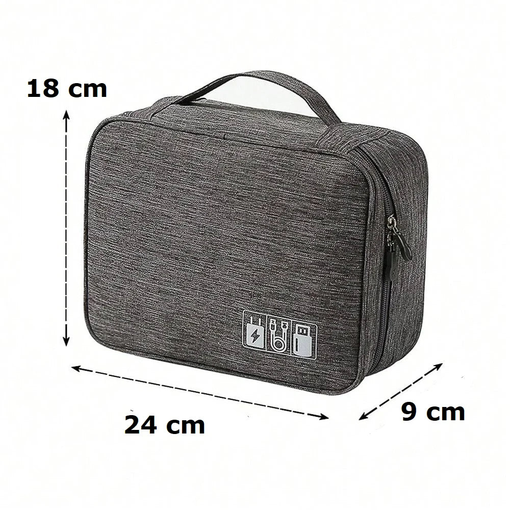 Sac de rangement multifonction en tissu gris foncé avec poignée et fermeture éclair