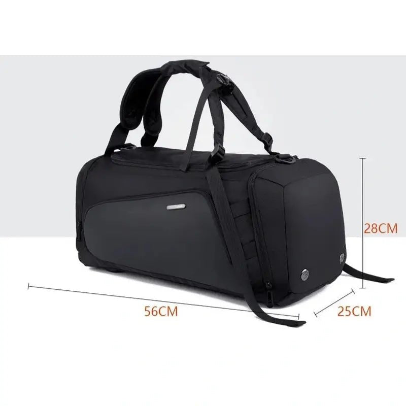 Sac de sport sac à dos noir avec bretelles et dimensions indiquées