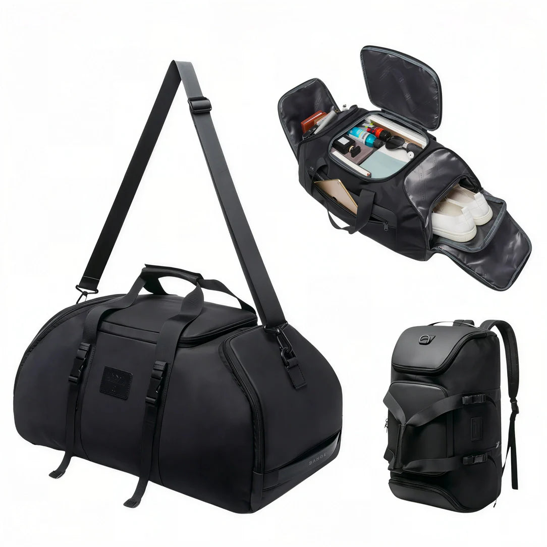 Sac de sport à dos noir avec sangle réglable et compartiments multiples