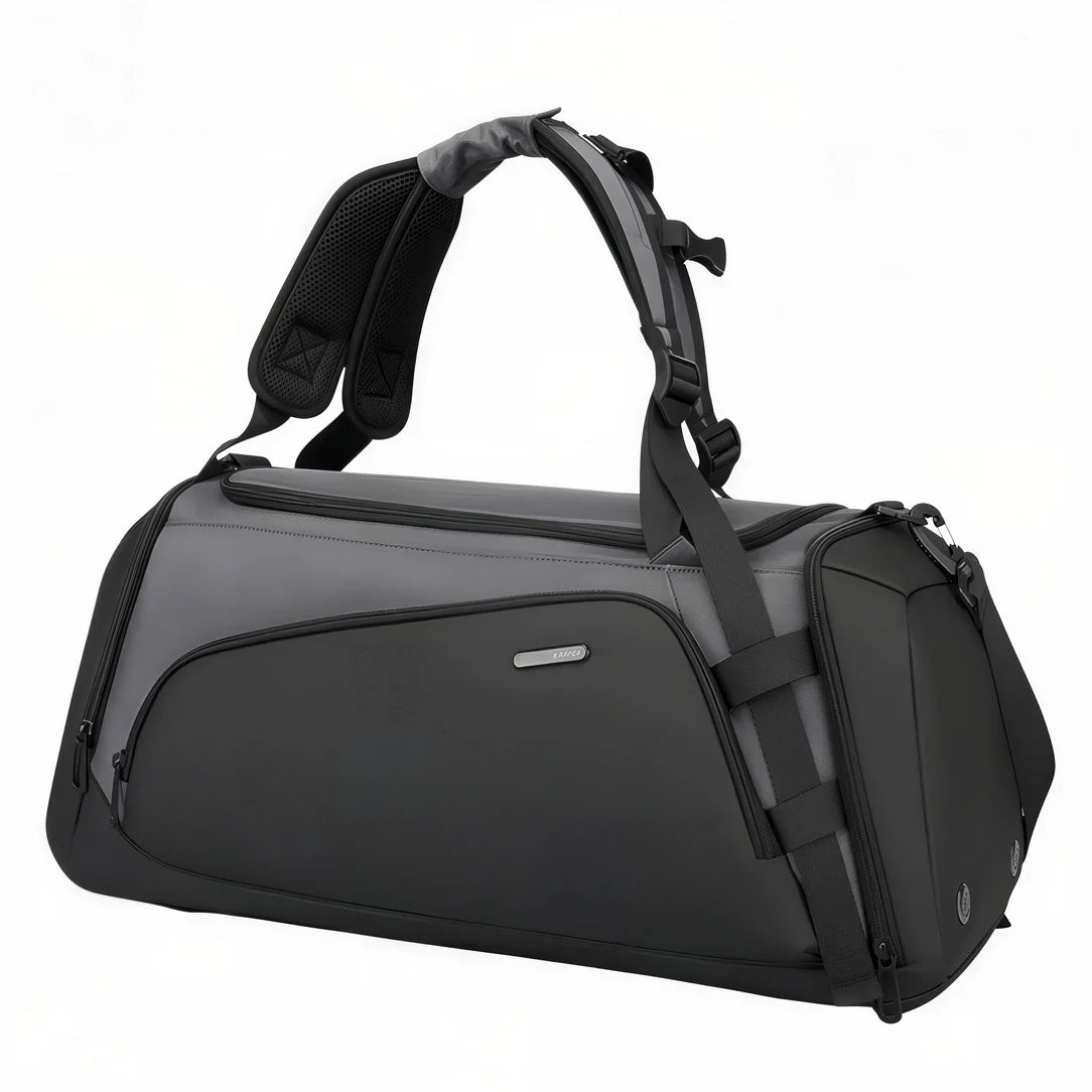 Sac de sport noir et gris avec sangle ajustable, résistant à l’eau