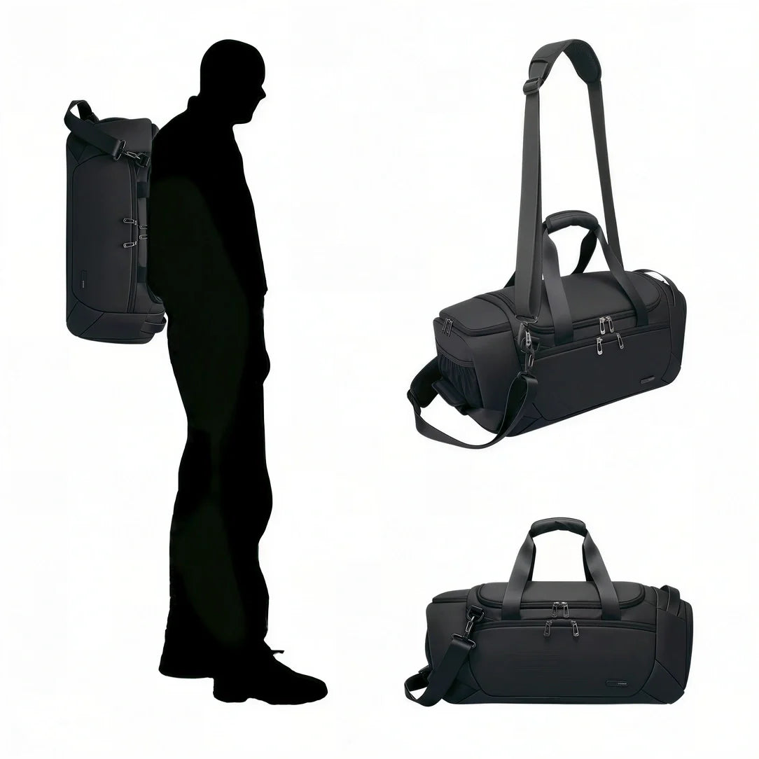 Sac de sport noir avec sangle réglable et compartiment chaussures