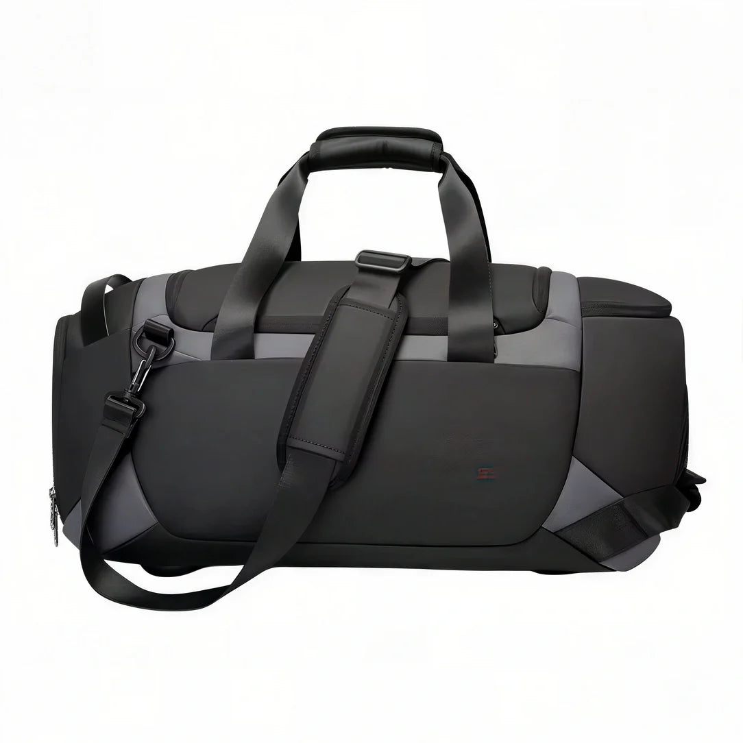 Sac de sport noir et gris avec sangle réglable, zip et reflets